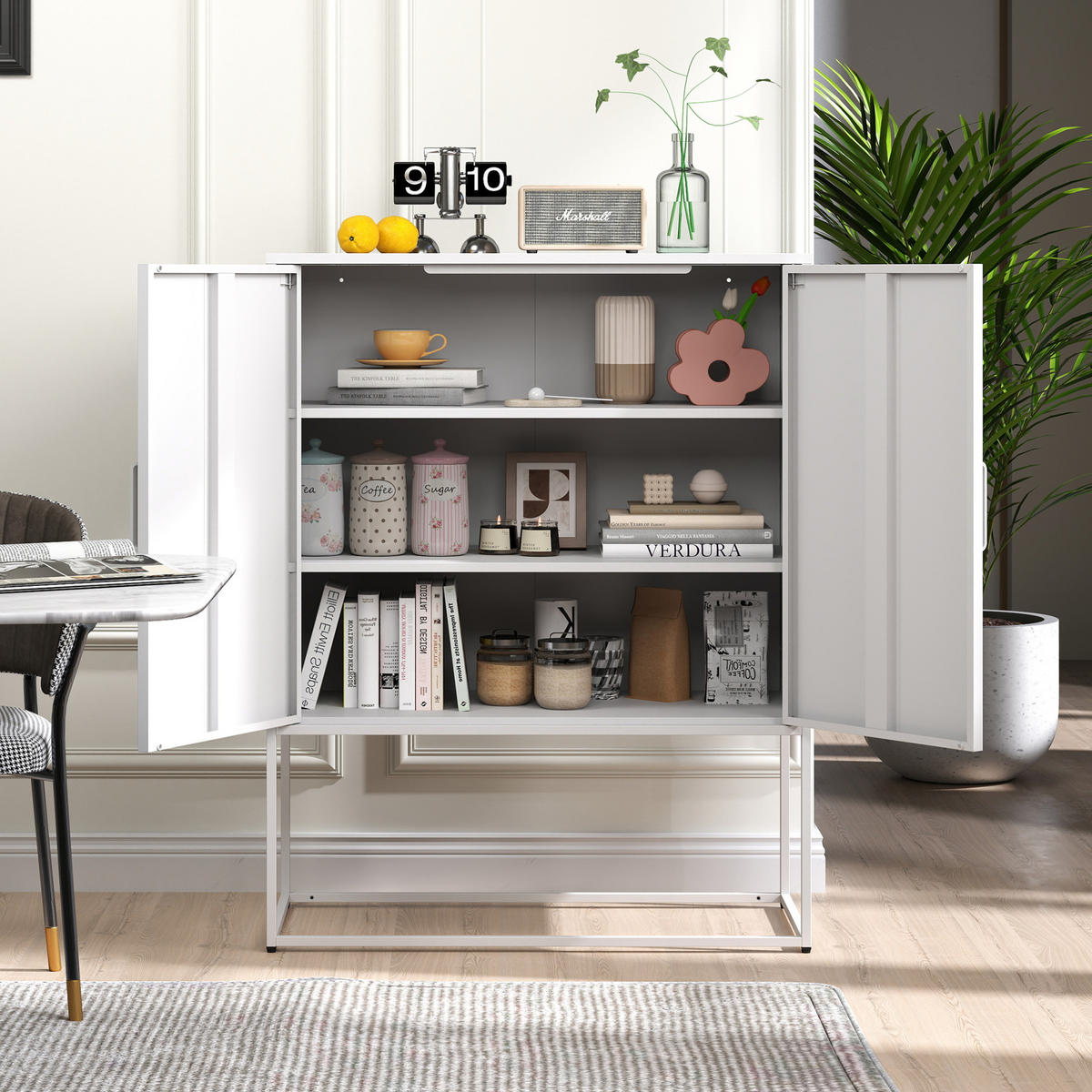 SIDEBOARD 85/40/109 cm, Metall, 2 Regale, magnetische Türen, Anti-Kipp-Sicherung, Weiß - Weiß, Metall (85/109/40cm) - Redom