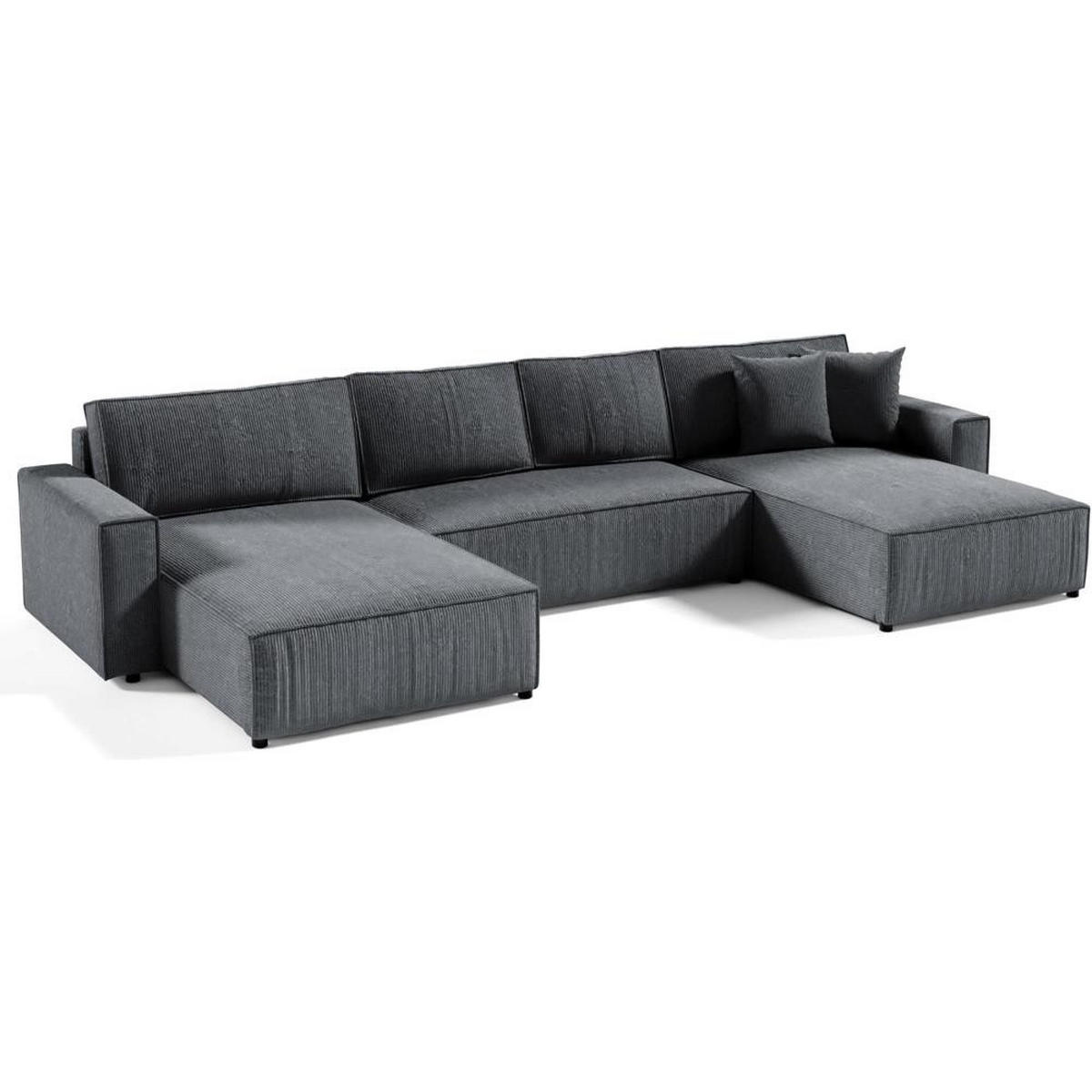 WOHNLANDSCHAFT Parys U mit Schlaffunktion grau - Schwarz/Grau, Kunststoff/Textil (390/70/185cm) - Beautysofa