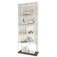 STANDVITRINE 78,5x186,5cm Schwarz mit LED-Leisten, 5 Böden, abschließbar - Schwarz, Glas (34.5/186.5/78.5cm) - SHOPENTRA