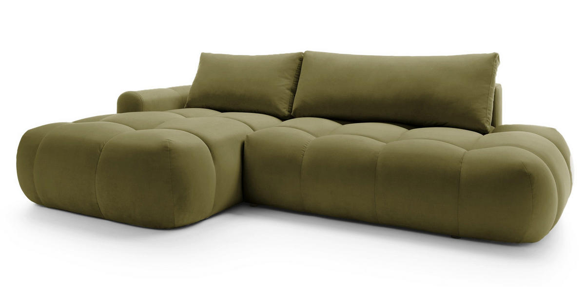 ECKSOFA Ombo Olivgrün Velours 280 cm - Schwarz/Olivgrün, Kunststoff/Textil (280/165cm) - Selsey