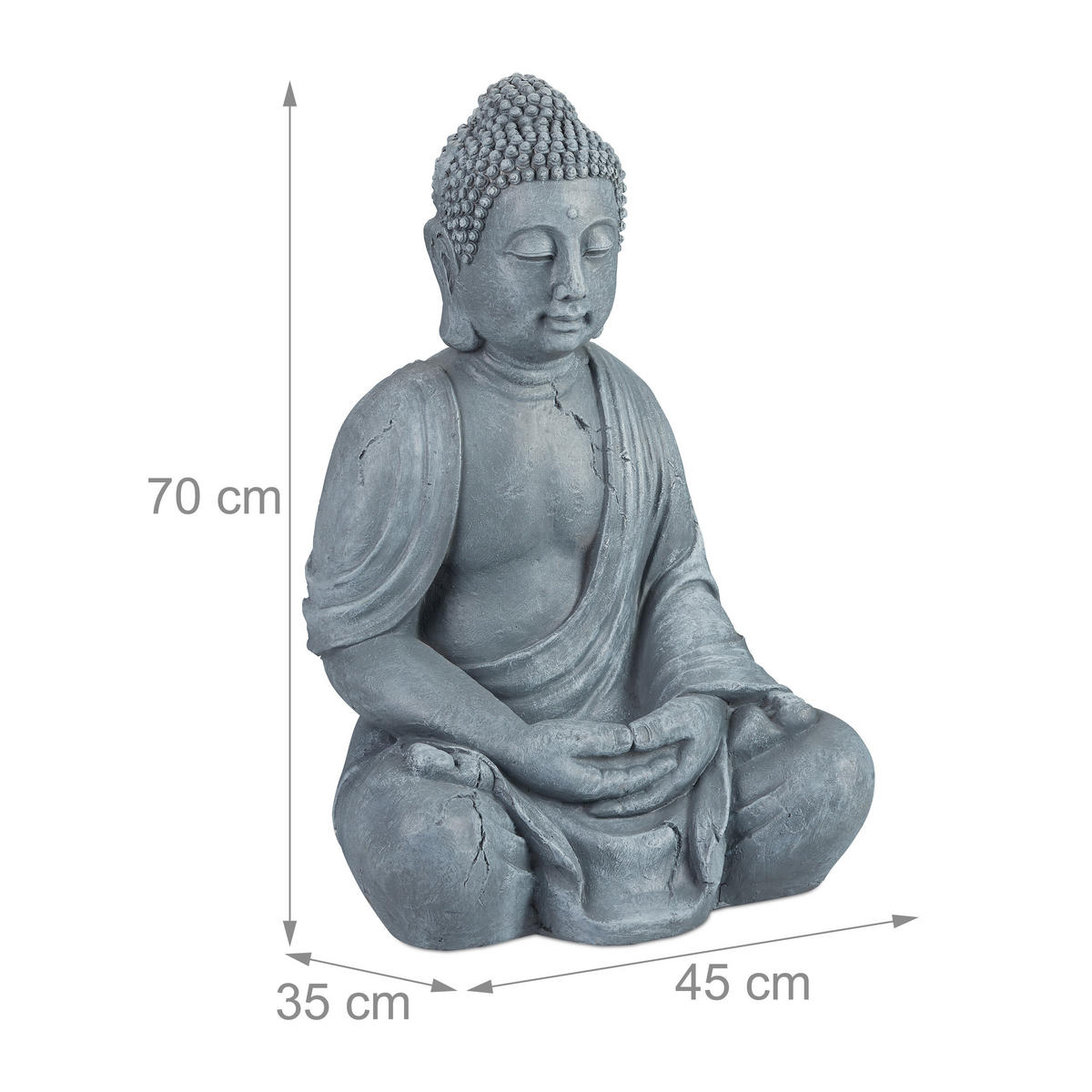BUDDHA Figur - Grau, Kunststoff (45/70/35cm) - Relaxdays