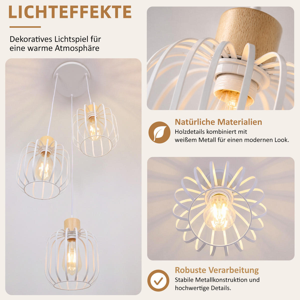 PENDELLEUCHTE Tyvith 25/18/145 cm - Weiß, Holz/Metall (25/18/145cm) - ZMH