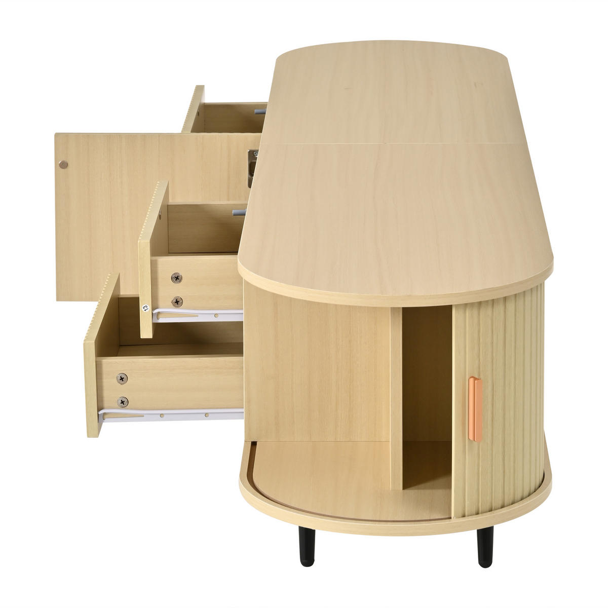 LOWBOARD DE-40406 4 Schubladen mit Rolltür und Streifen-Design Holzfarbe - Naturfarben, Holzwerkstoff (180/45/40cm) - ComfortXL