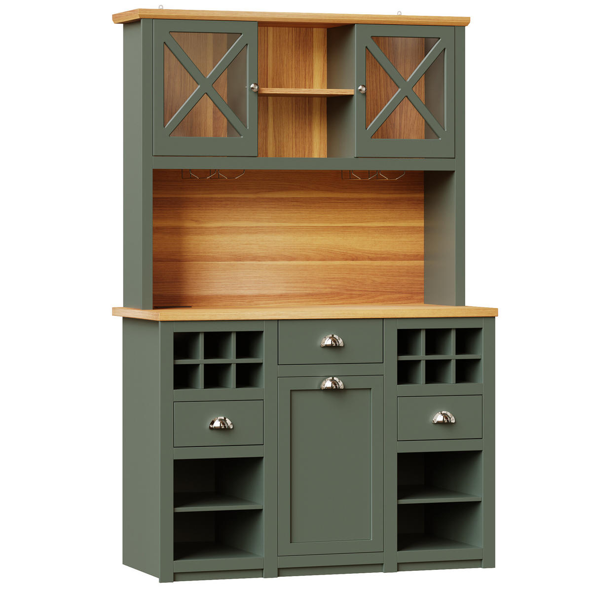 BUFFET 120/45/188 cm antikgrün aus MDF und Glas mit LED - Dunkelgrün, Holzwerkstoff (120/188/45cm) - OKWISH