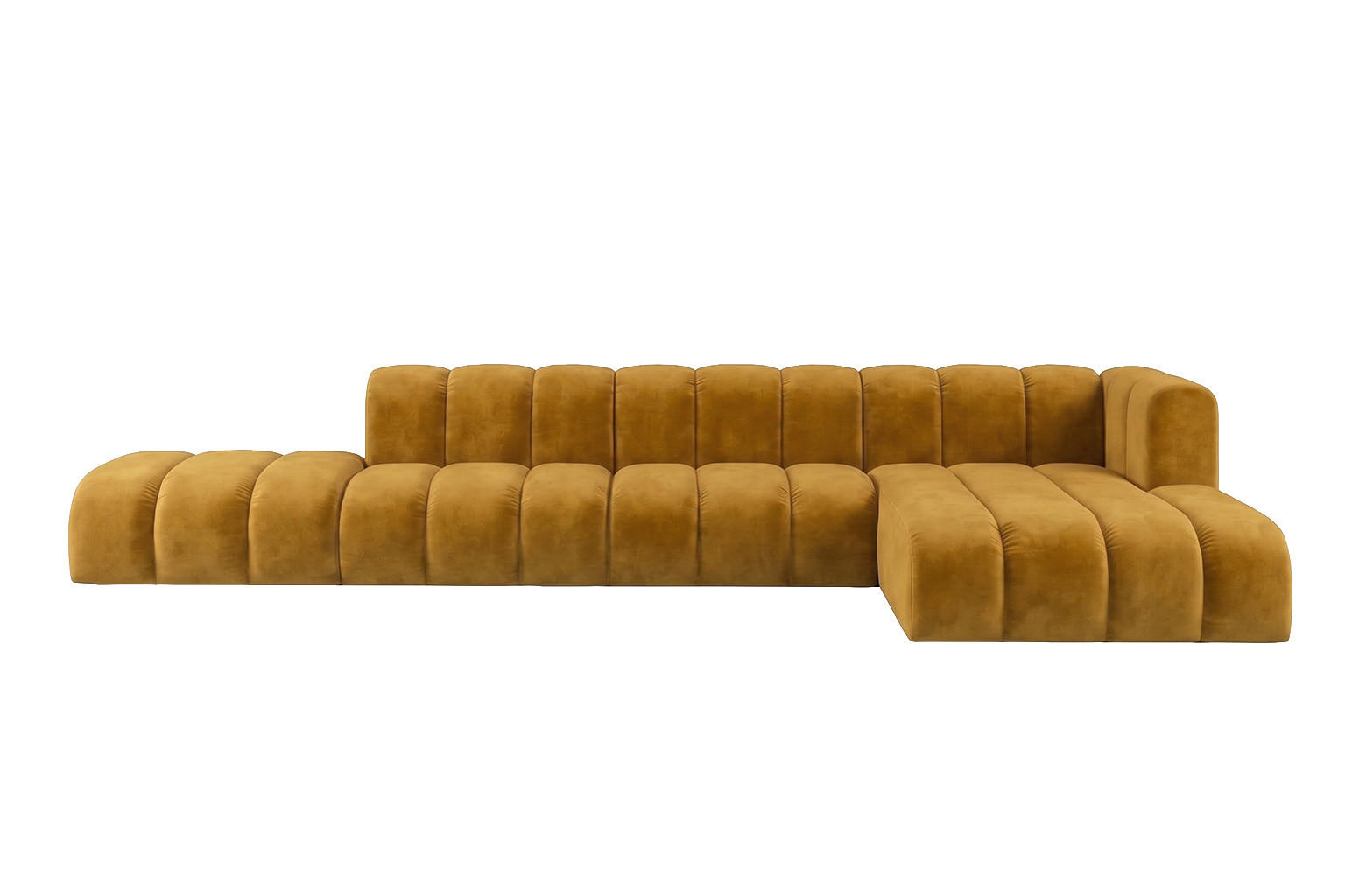 ECKSOFA Modulares In L-Form Mit Hocker, Velvet-Stoff Riviera, Senffarbe, Rechts, GRAND - Gelb, Holz (386/179cm) - Kaiser Möbel