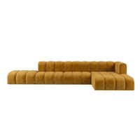 ECKSOFA Modulares In L-Form Mit Hocker, Velvet-Stoff Riviera, Senffarbe, Rechts, GRAND - Gelb, Holz (386/179cm) - Kaiser Möbel