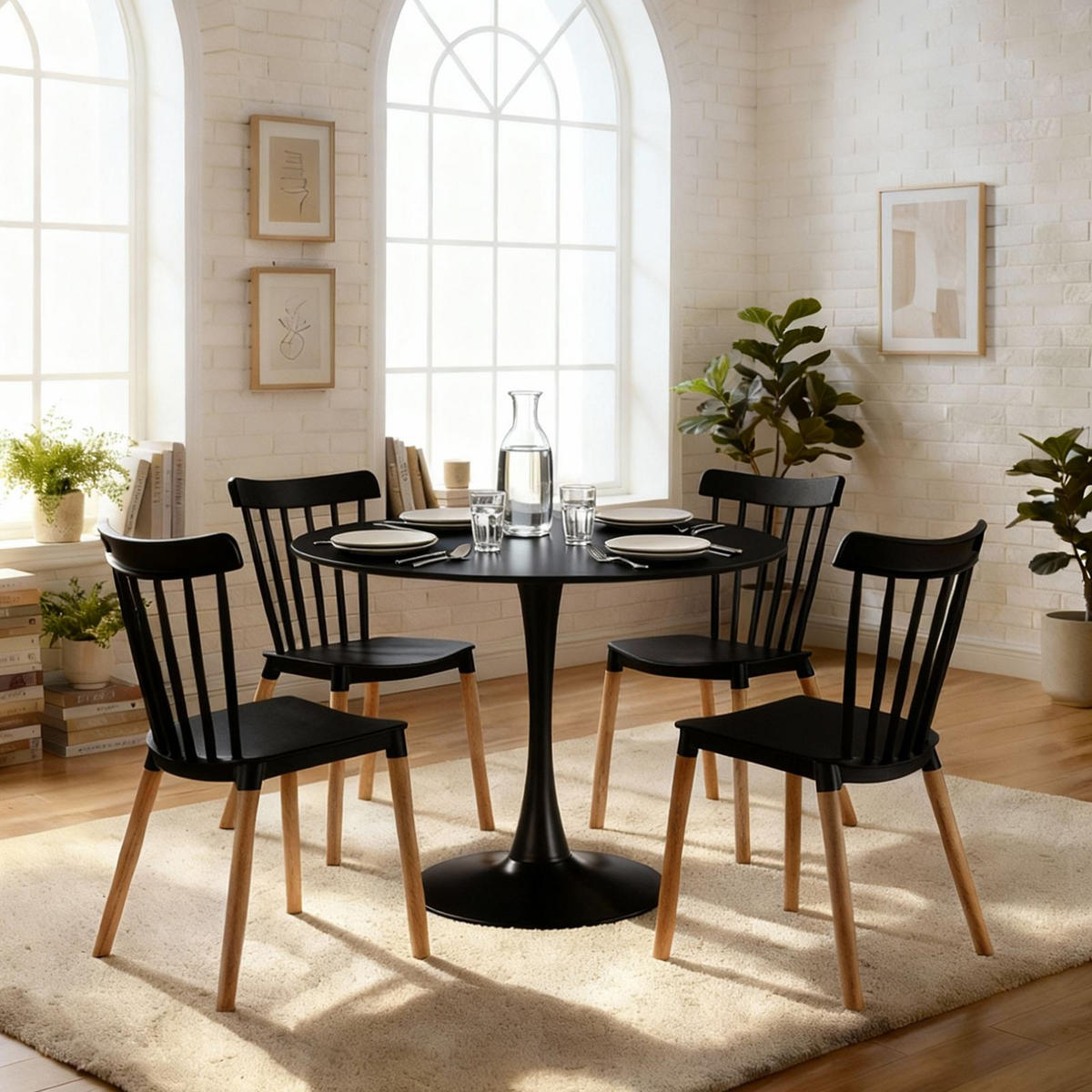 ESSGRUPPE LOIRE/RAVI 5er Set schwarz - Schwarz, Holzwerkstoff/Metall - IDIMEX