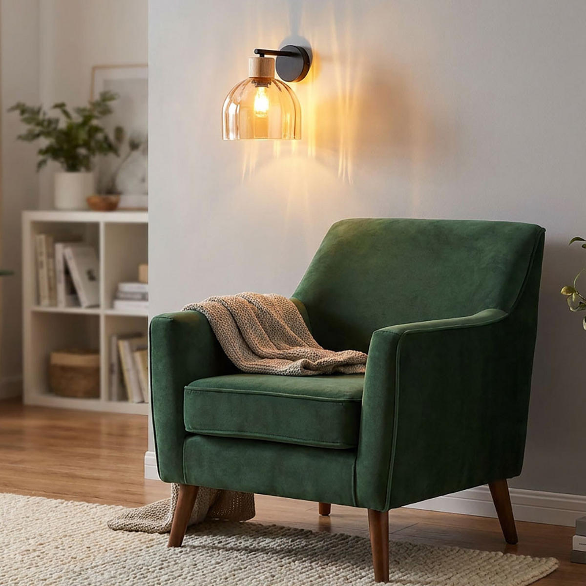LED WANDLEUCHTE SWANSON Holz, Schwarz, Amber - Klar, Holz (20/24/23.5cm) - Globo Lighting