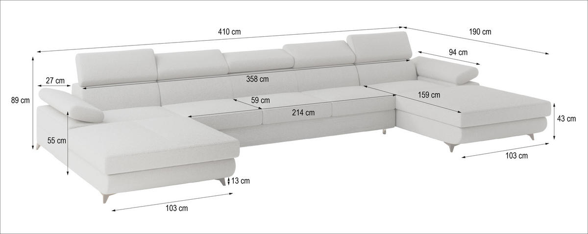 WOHNLANDSCHAFT VIVENTE Grün Boucle-Stoff mit Schlaffunktion - Grün, Holz (410/89/190cm) - MASSENO