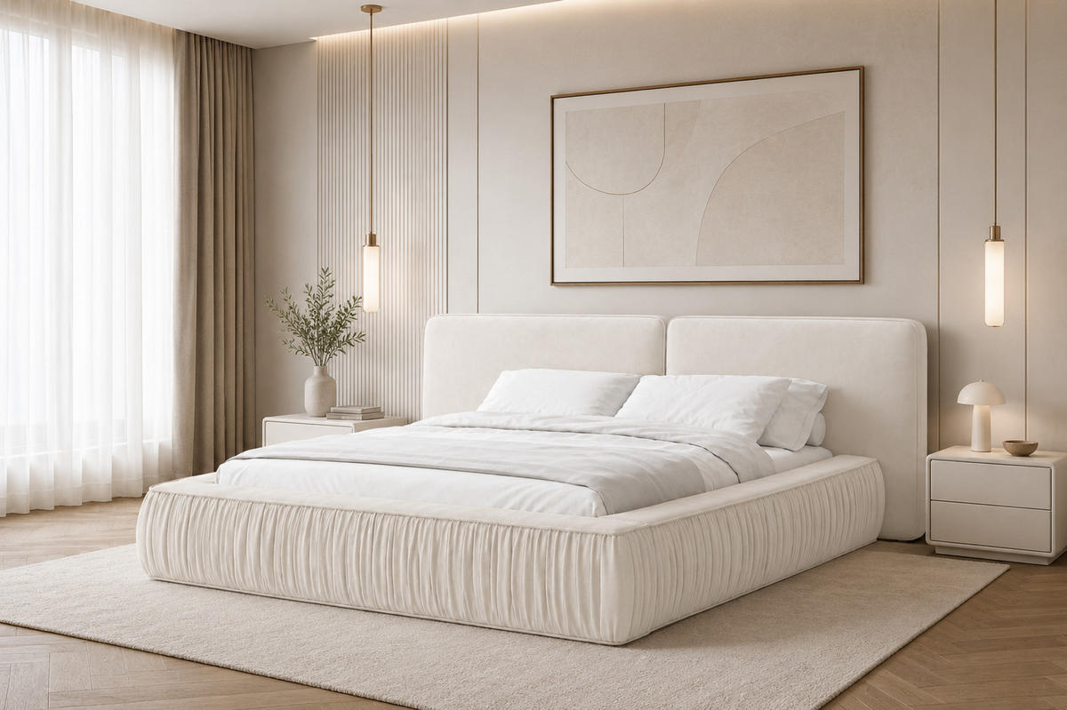 POLSTERBETT 08 180 x 200 cm – Riviera – Bett mit Gasdruckfedern und Stauraum - Creme, Holz (180/200cm) - ROYAL24_MARKT