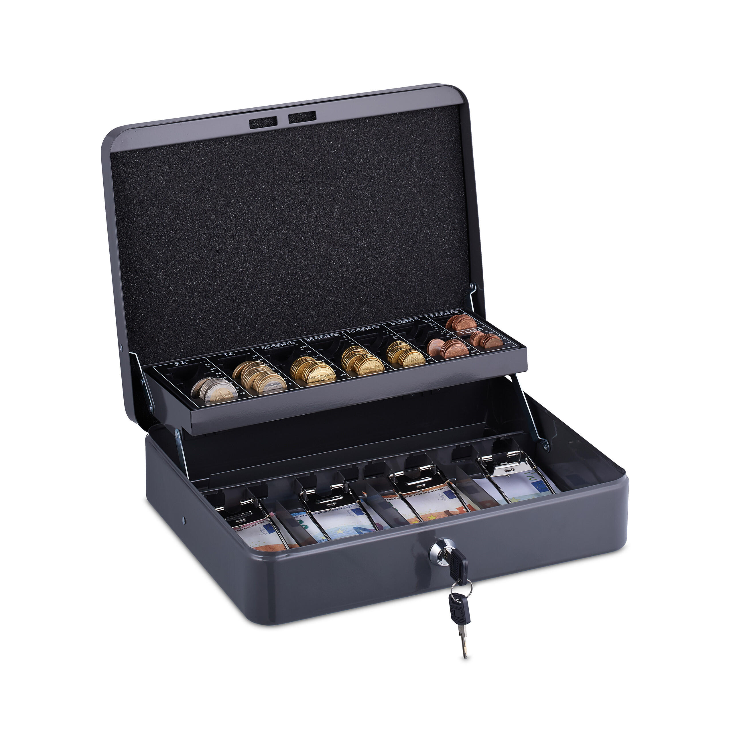 GELDKASSETTE Euro-Münzzählbrett - Grau, Kunststoff/Metall (30.5/8.5/24.5cm) - Relaxdays