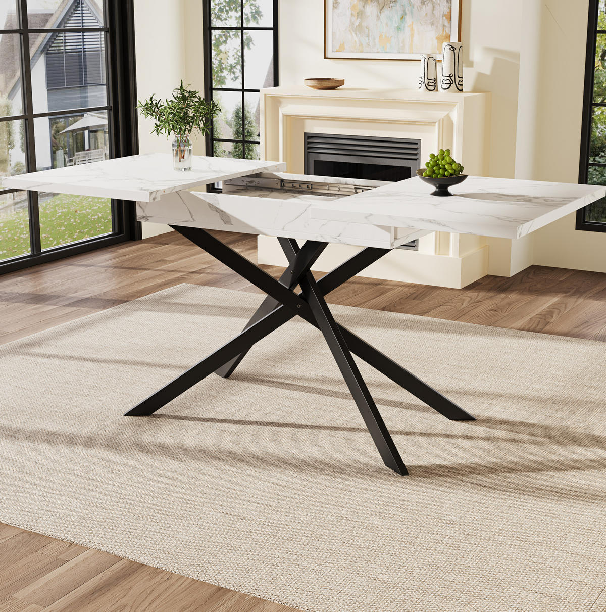 ESSTISCH 120-160/76,5/80 cm Weiß/Schwarz aus MDF und Metall mit Ausziehfunktion - Weiß, Holzwerkstoff (160/80/76.5cm) - OKMYHOME
