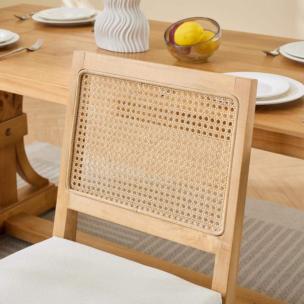 STUHL-SET DE-36363 2 Stück mit Rattan-Rückenlehne Beige - Beige, Holz (48/86.5/56cm) - ComfortXL