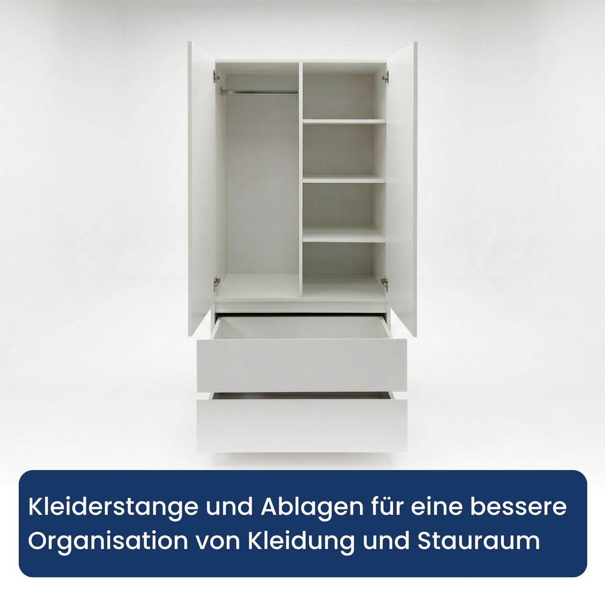 KLEIDERSCHRANK mit 2 Türen und Schubladen in Weiß - Weiß, Holzwerkstoff (90/180/50cm) - Home Collective