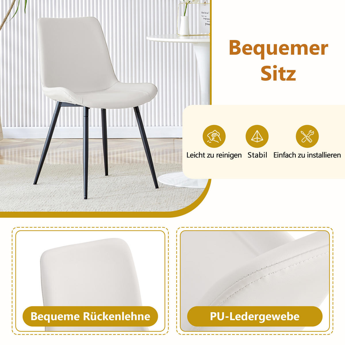 ESSGRUPPE DE-39360 5-teilig, mit Ablagefach und 4 PU-Sesseln Weiß - Weiß, Holzwerkstoff (160/76/90cm) - ComfortXL