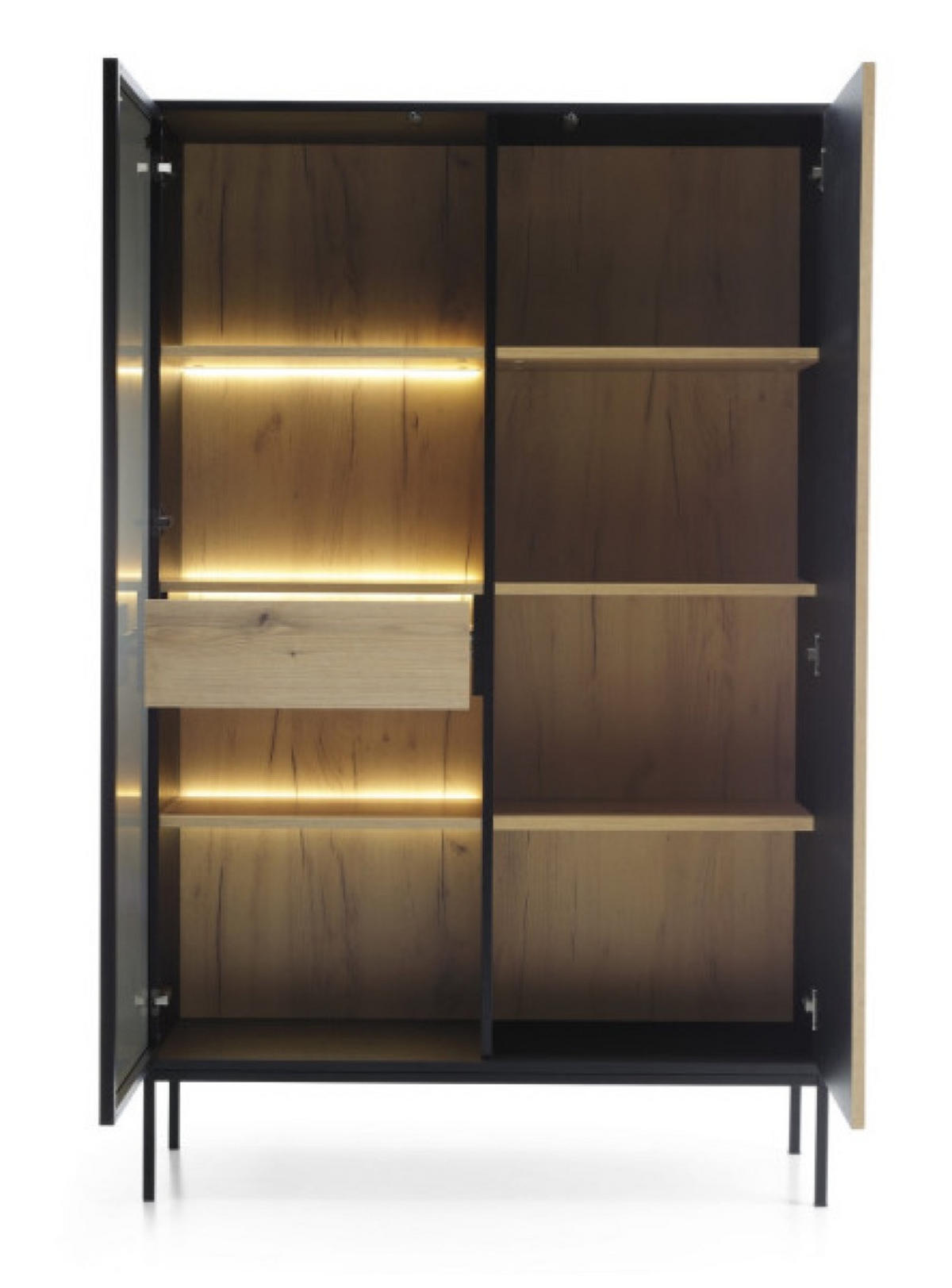 VITRINE Weiß SANTI Mit Lamellen Und LED-Beleuchtung - Multicolor, Holzwerkstoff (104/166/39cm) - Sepro Meble