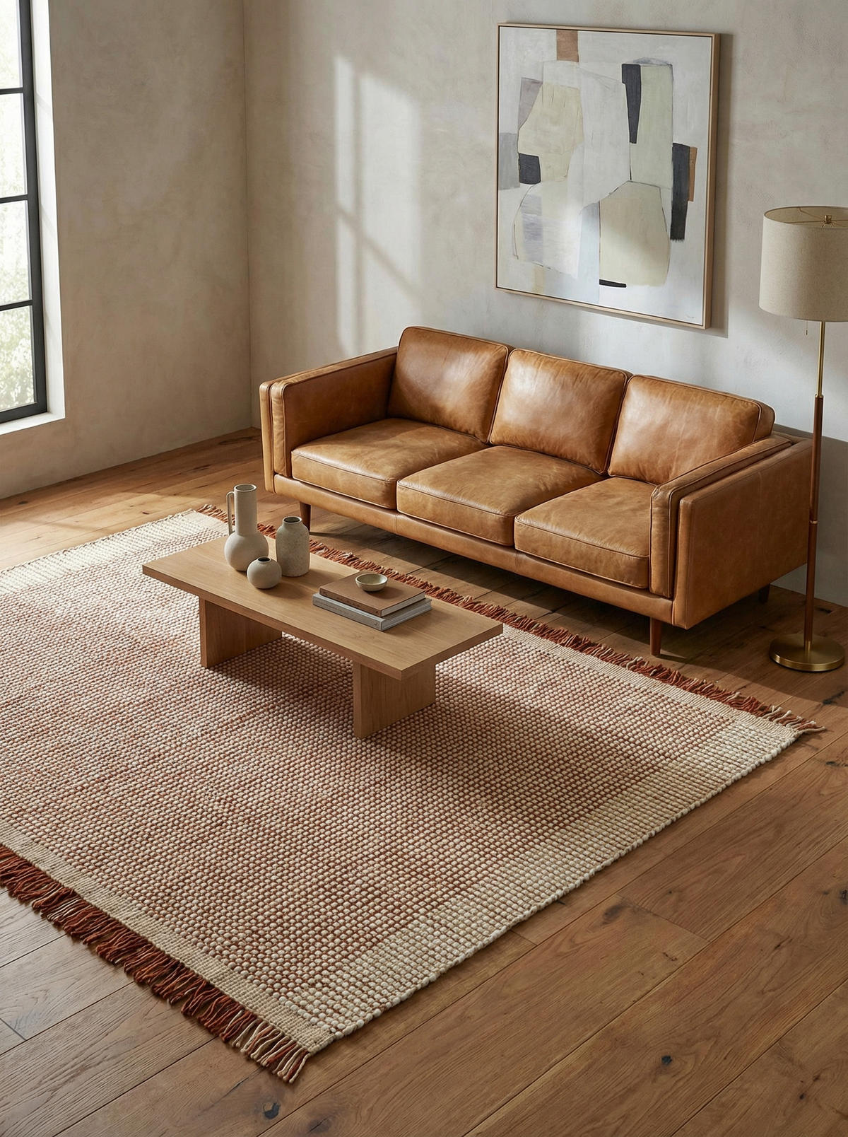 TEPPICH Wolle handgewebt mit Korbmuster Fransen PISA, Terrakotta 120x170 cm - Orange, Textil (120/170cm) - KADIMA DESIGN