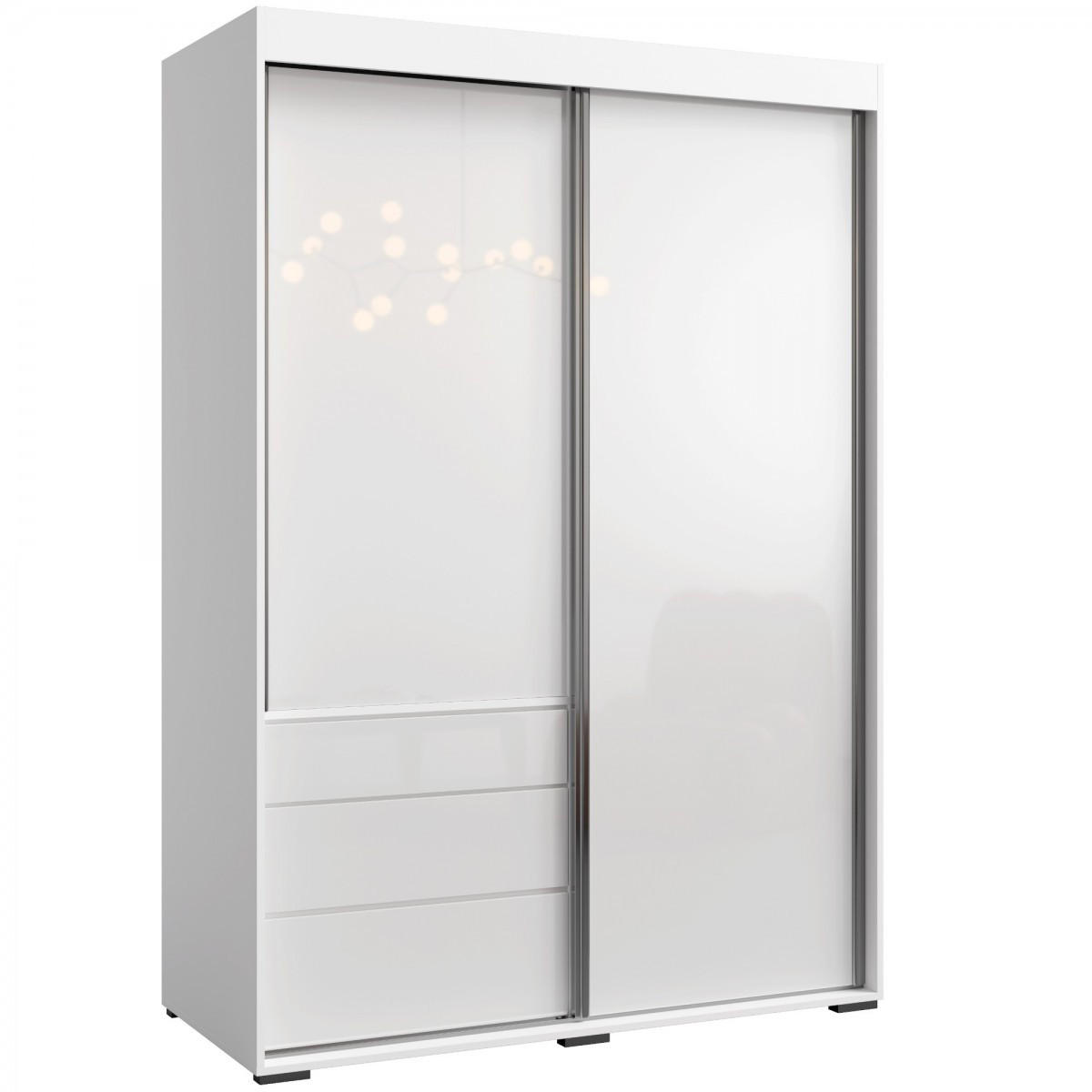 SCHIEBETÜRENSCHRANK mit Schubladen Torino 2D 140 Weiß (Lacobel) - Silberfarben/Weiß, Holzwerkstoff/Metall (140/204/65cm) - mzm24