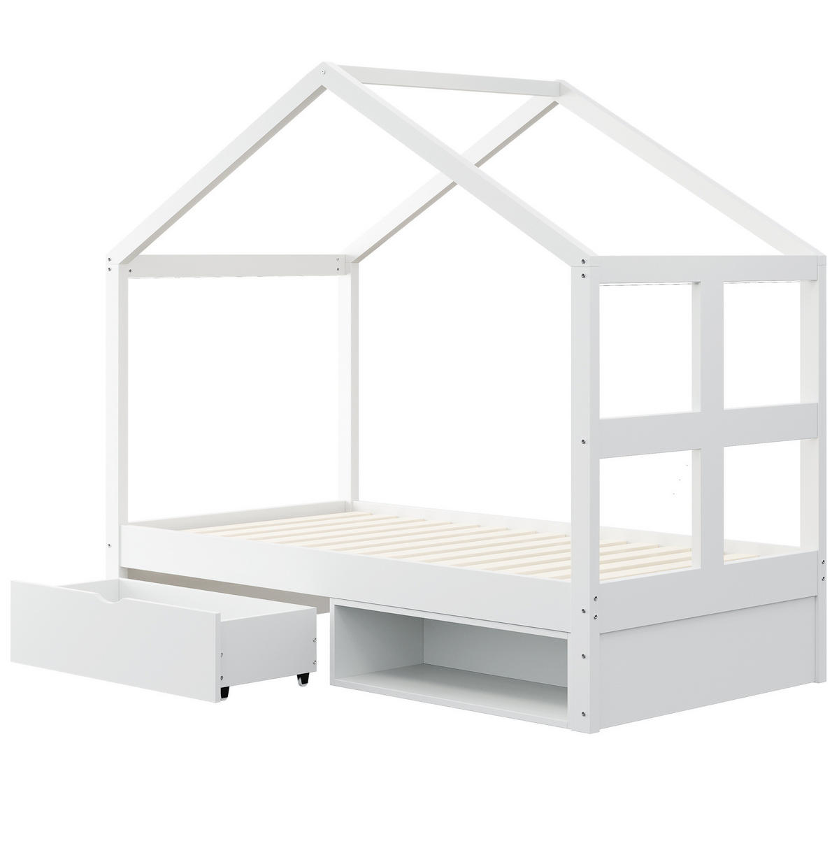 KINDERBETT 90/190 cm mit Schublade, Schuhschrank und LED-Lichtstreifen, Weiß - Weiß, Holzwerkstoff (90/190cm) - Redom