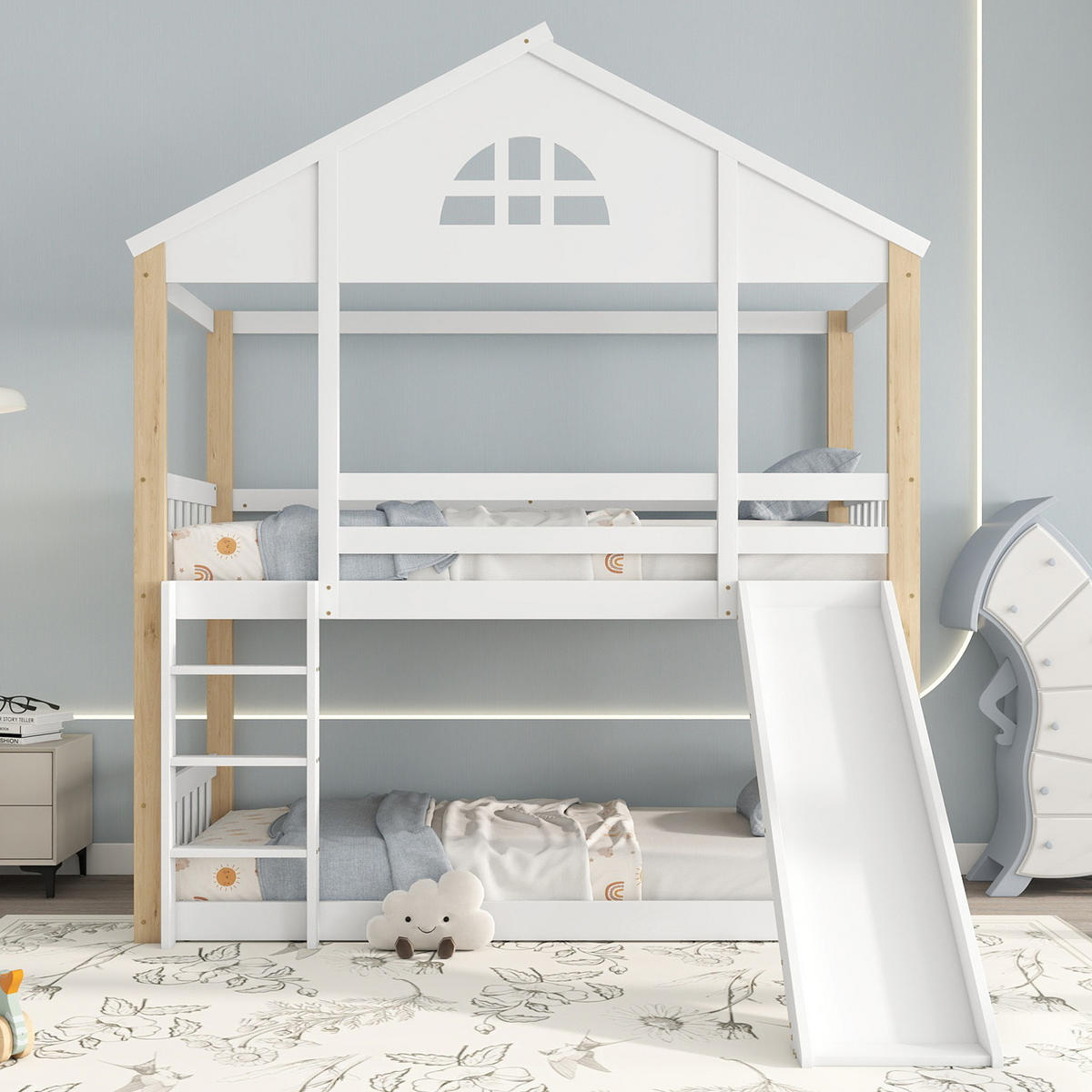 ETAGENBETT 90x200 cm Rutsche Hausdesign - Weiß, Holz (90/200cm) - LEBENLANG