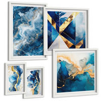 BILDER SET 5er Set - 50x50 cm & 20x30 cm & 40x60 cm Weißer Rahmen - Blaue abstrakte Muster - Weiß, Kunststoff (40/60cm) - TULUP