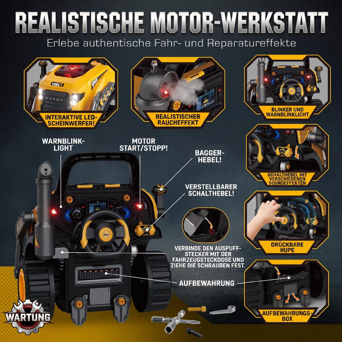 KINDER-MOTORSPIELZEUG Kunststoff Gelb - Gelb, Kunststoff (41/47/46cm) - AIYAPLAY