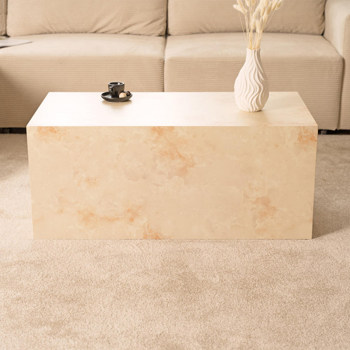 COUCHTISCH AMIRI L - Sandstein, 95 x 40 x 50 cm - Beige, Holzwerkstoff/Textil (50/95/40cm) - Home Deluxe