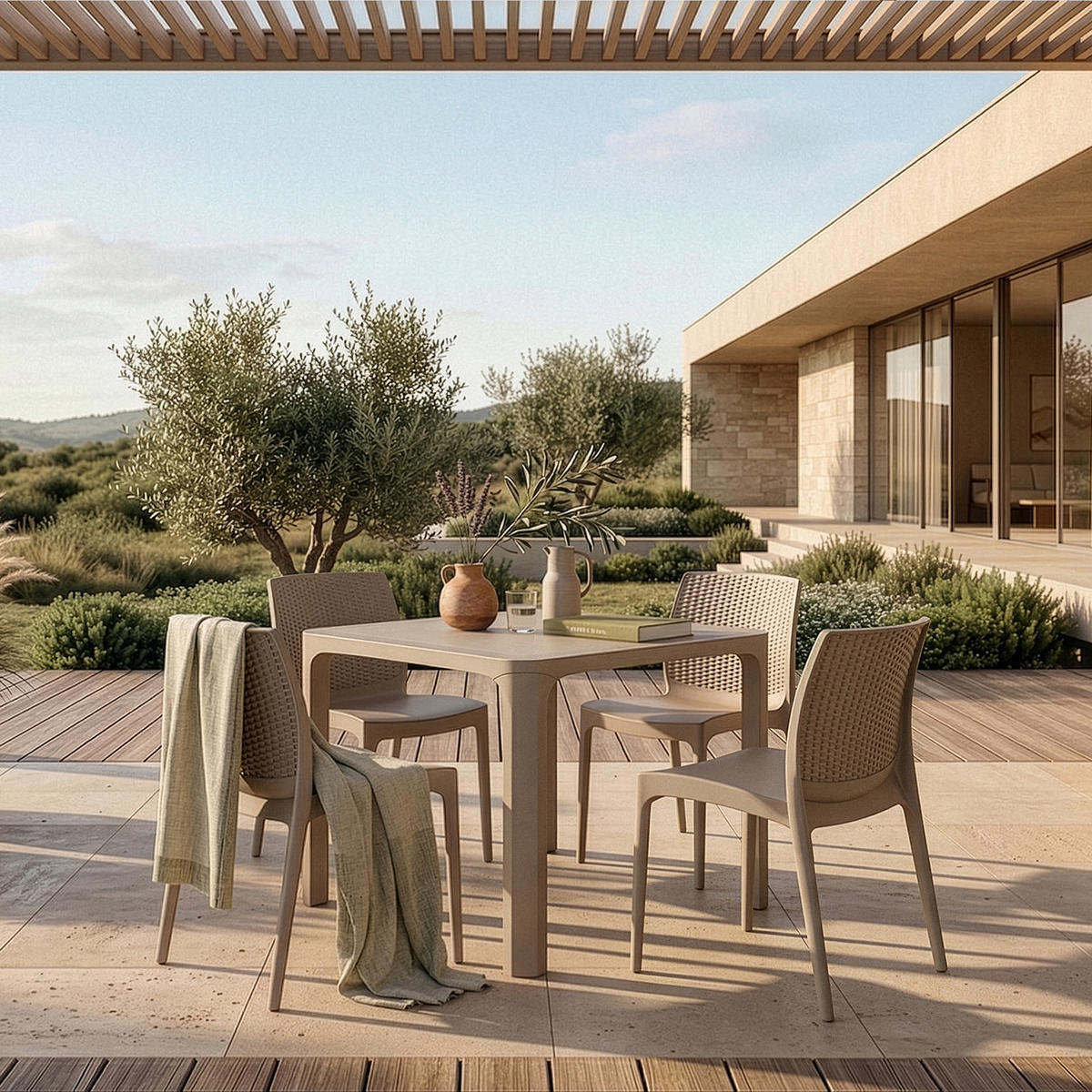 GARTENMÖBEL-SET LEOPSI, RANTU 5-tlg, Beige - Beige, Kunststoff - KONSIMO®