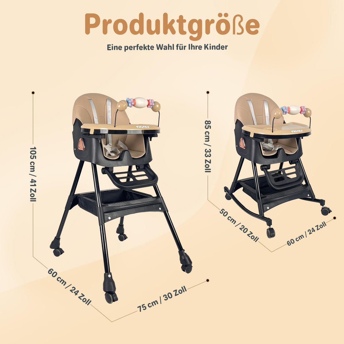 HOCHSTUHL Baby mit Liegefunktion und Tisch Schwarz und Beige - Beige/Schwarz, Kunststoff (54/95/52cm) - Twinky