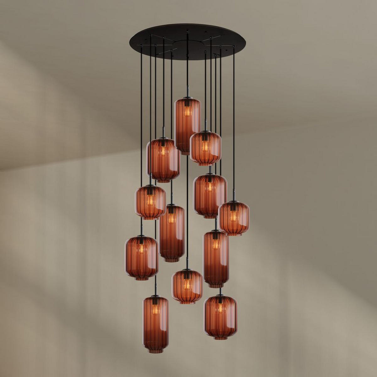 GALERIELEUCHTE Velo 12-flammig Braun Ø 18/20/25cm - Schwarz/Braun, Glas (25/25/27cm) - s.luce