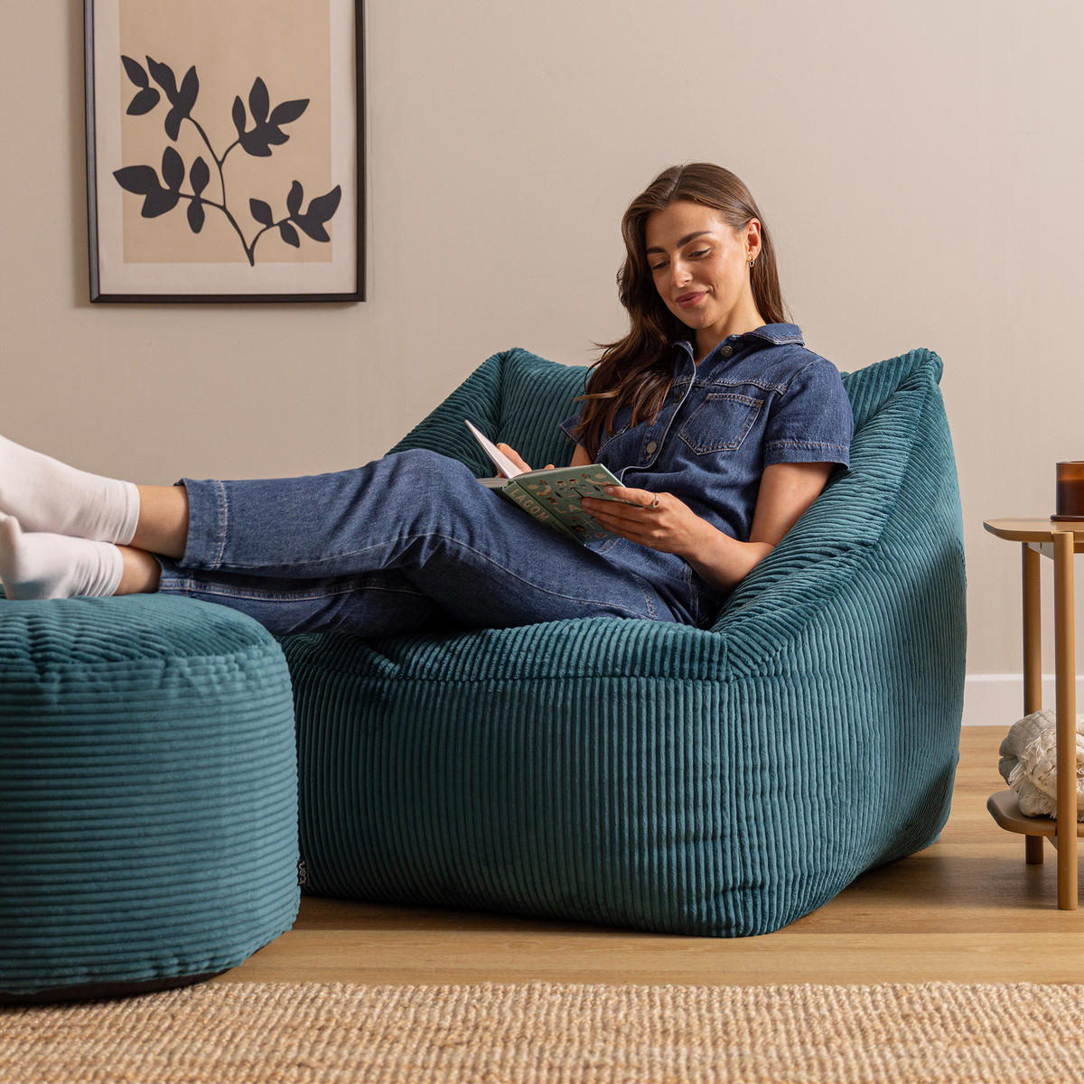 SITZSACK Sessel Natalia + Sitzpouf - Grün, Textil (100/80/88cm) - icon