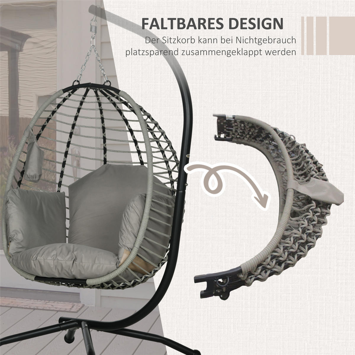HÄNGESESSEL klappbar Bechertasche Rattanoptik 120 kg - Schwarz, Metall (100/188/110cm) - Kaket
