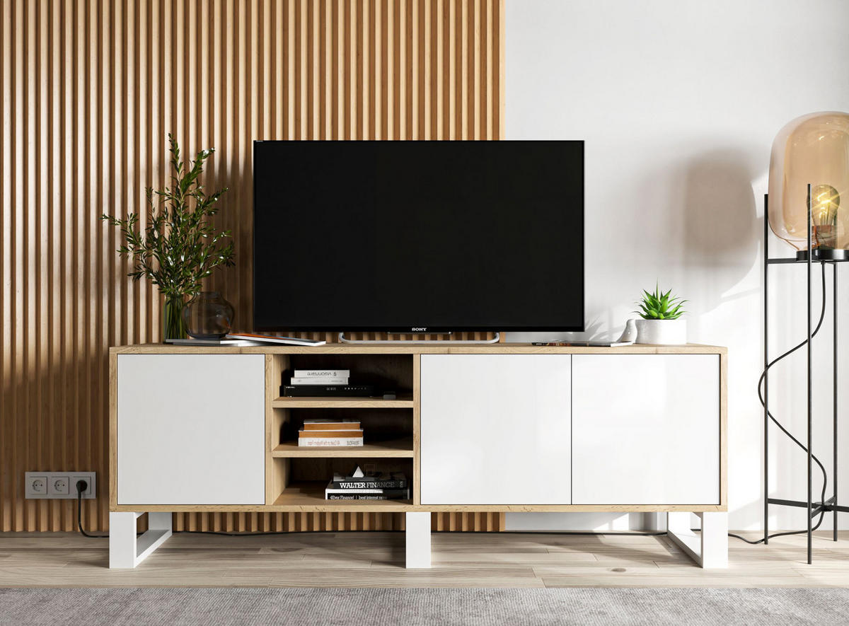 TV-LOWBOARD Apollo Eiche wotan Weiß Matt mit Metallbeinen 150/53/35 cm - Weiß, Holzwerkstoff/Metall (150/53/35cm) - Meble Lindner