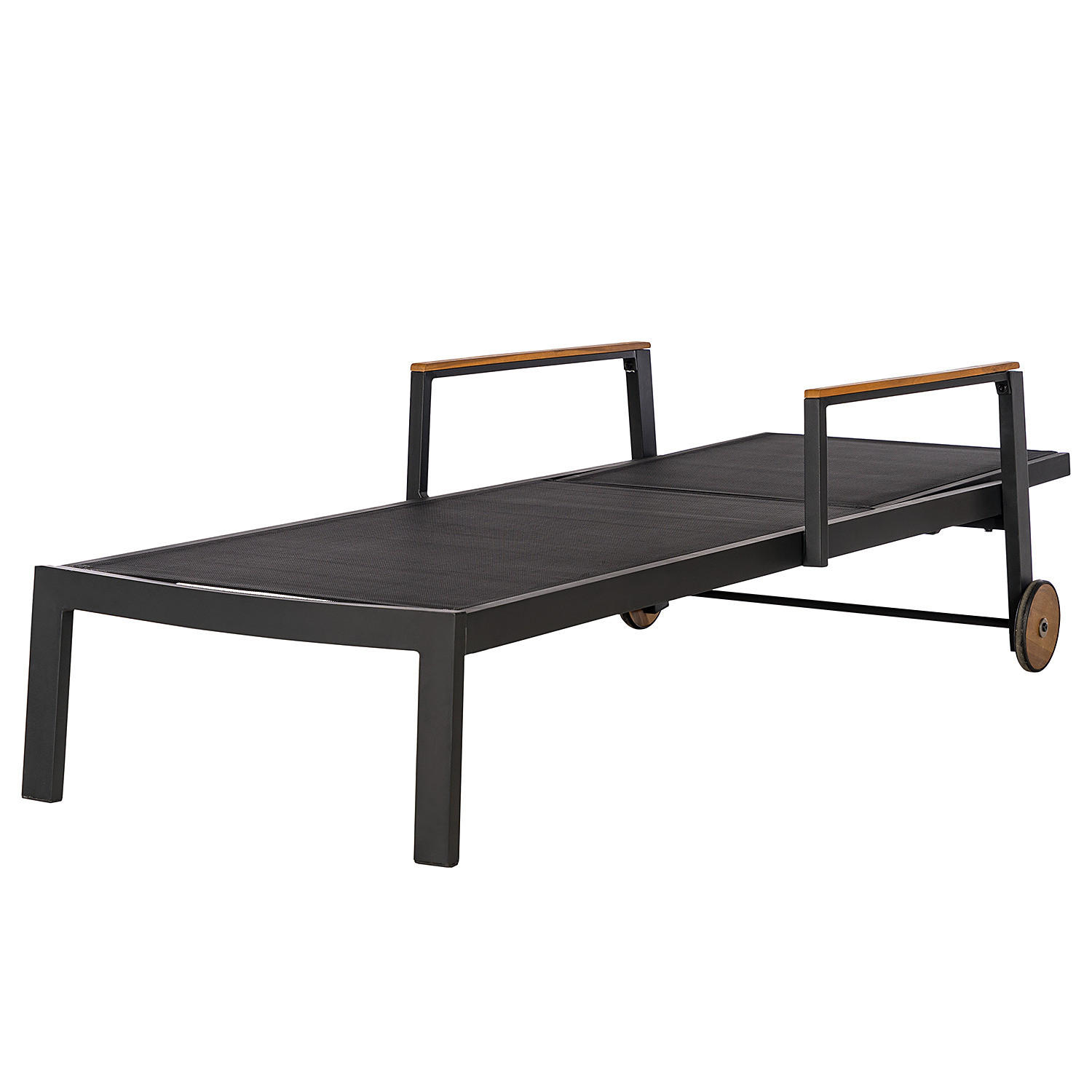 GARTENLIEGE MIT GITTERSTOFF - Textilene / Aluminium - Schwarz / Braun - Schwarz/Braun, Holz/Textil (71/48/195cm) - home24