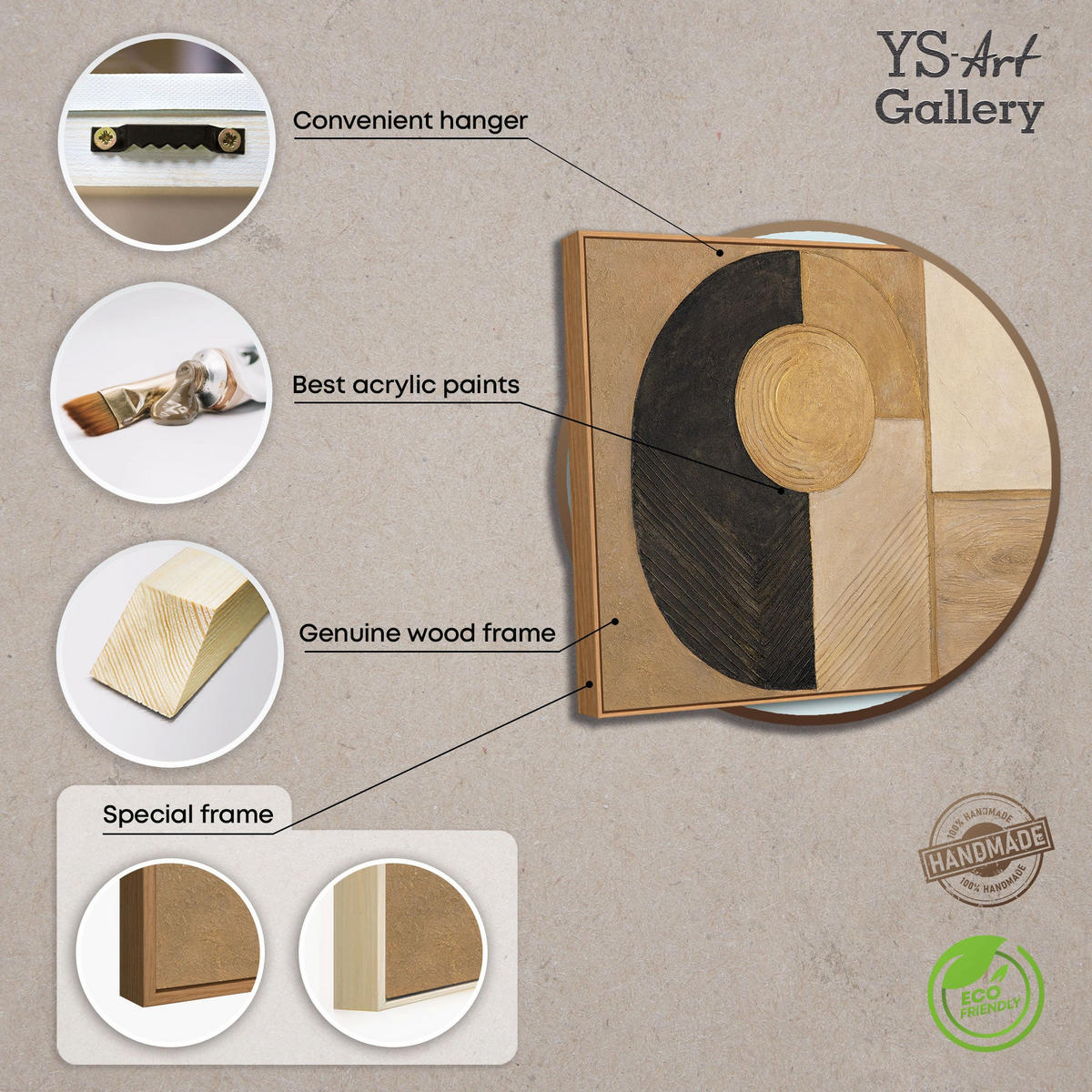GEMÄLDE Form und Textur Schattenfugenrahmen Beige 140x100 cm - Beige, Holz (140/100cm) - YS-art gallery