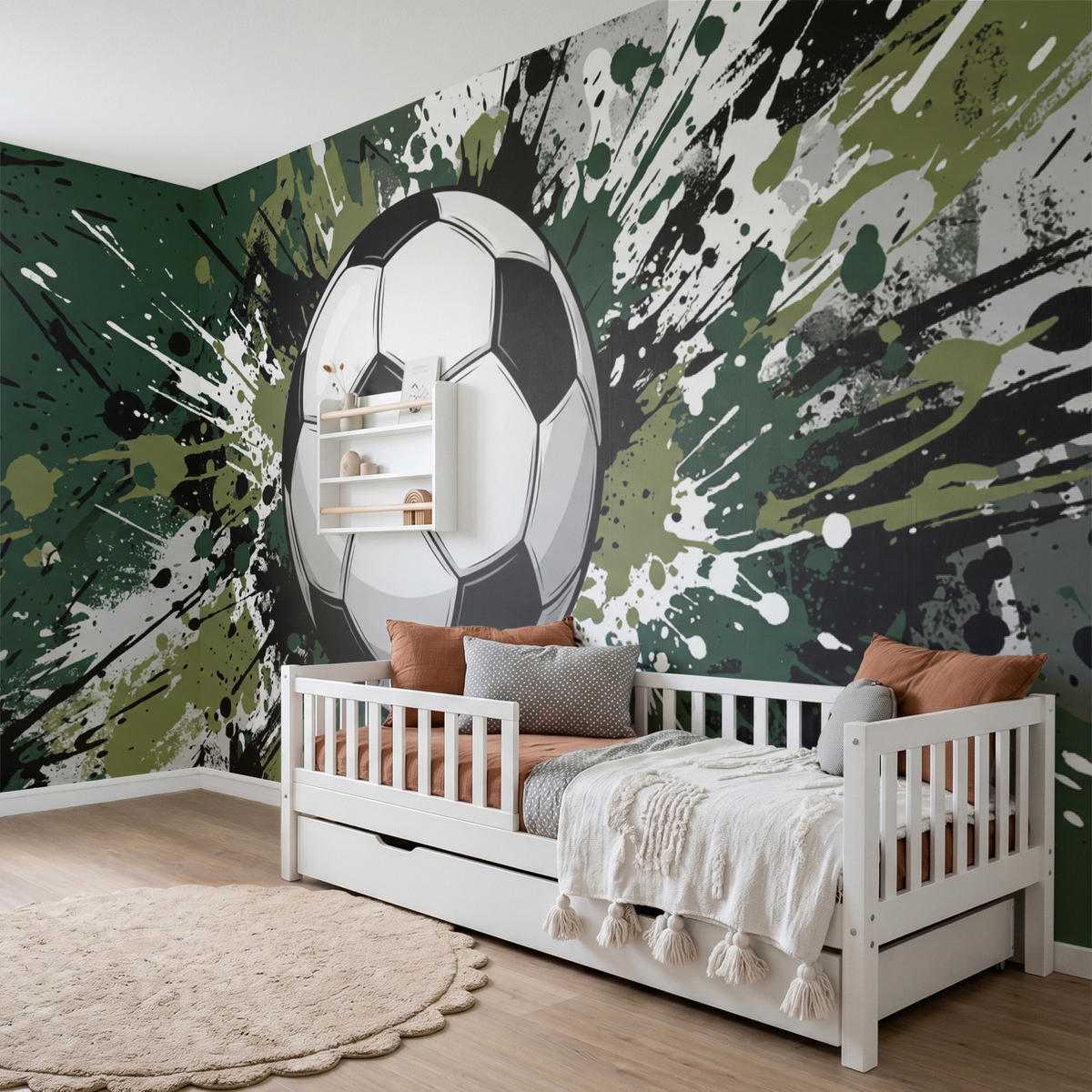 KINDERTAPETE - Fußball - Farbe - Spritzer - Grün - 500x240 cm - Dunkelgrün, Papier (500/240cm) - OnlyWow