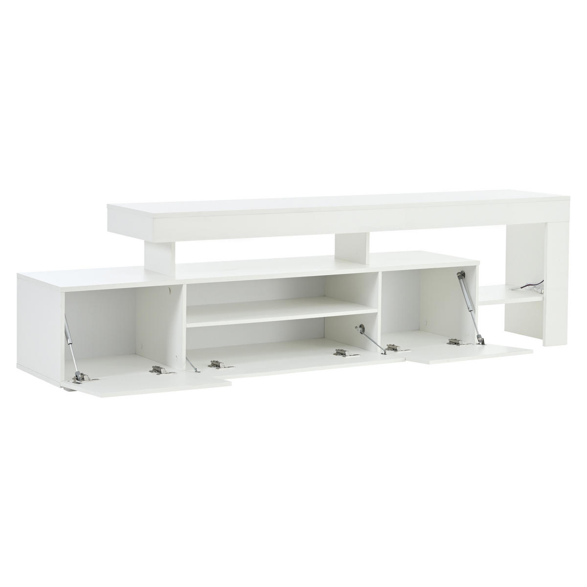 TV-SCHRANK 192/37/53 cm weiß Hochglanz mit 3 Schränken und LED-Beleuchtung geeignet für 85 Zoll Fernseher - Weiß, Holzwerkstoff (192/53/37cm) - OKWISH