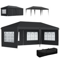 PAVILLON ca. 3x6m Wasserdicht Pop-up Faltpavillon mit 4 Seitenwänden, Fenster - Schwarz, Textil (295/270/585cm) - Outsunny