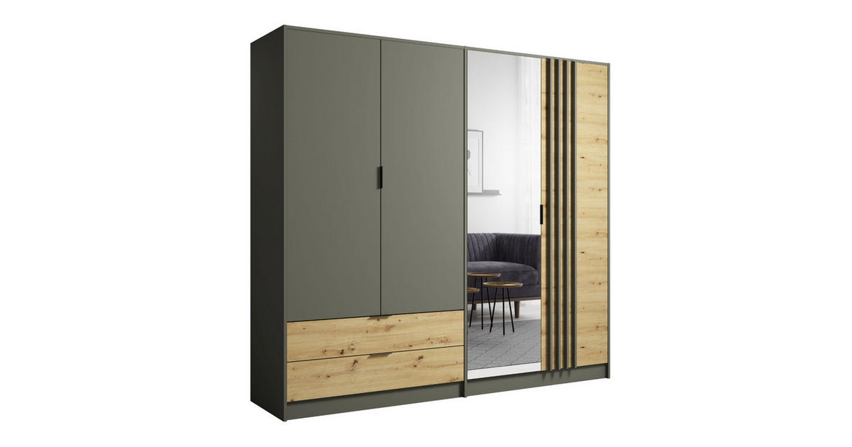 Deine Möbel 24 KLEIDERSCHRANK RON 220 cm breit in Graphit / Artisan Eiche jetzt nur online ➤
