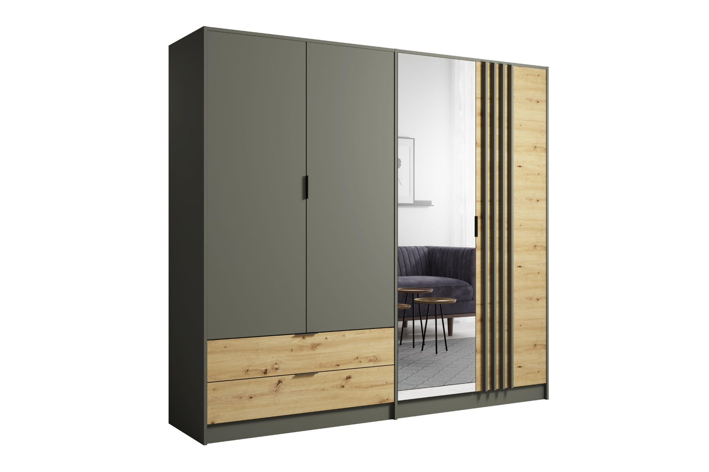 Deine Möbel 24 KLEIDERSCHRANK Graphit, Eiche Artisan 221cm × 56cm × 203cm