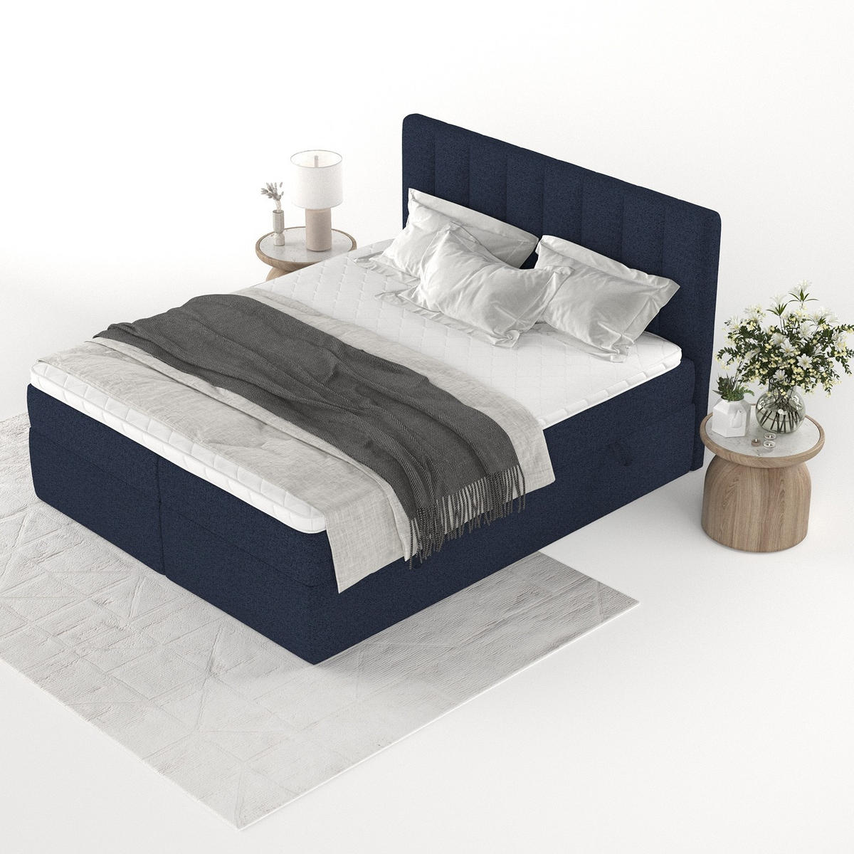 BOXBETT Bari 200/200 cm Marineblau im Riva Stoff - Dunkelblau, Holz/Holzwerkstoff (200/200cm) - AltaBeds