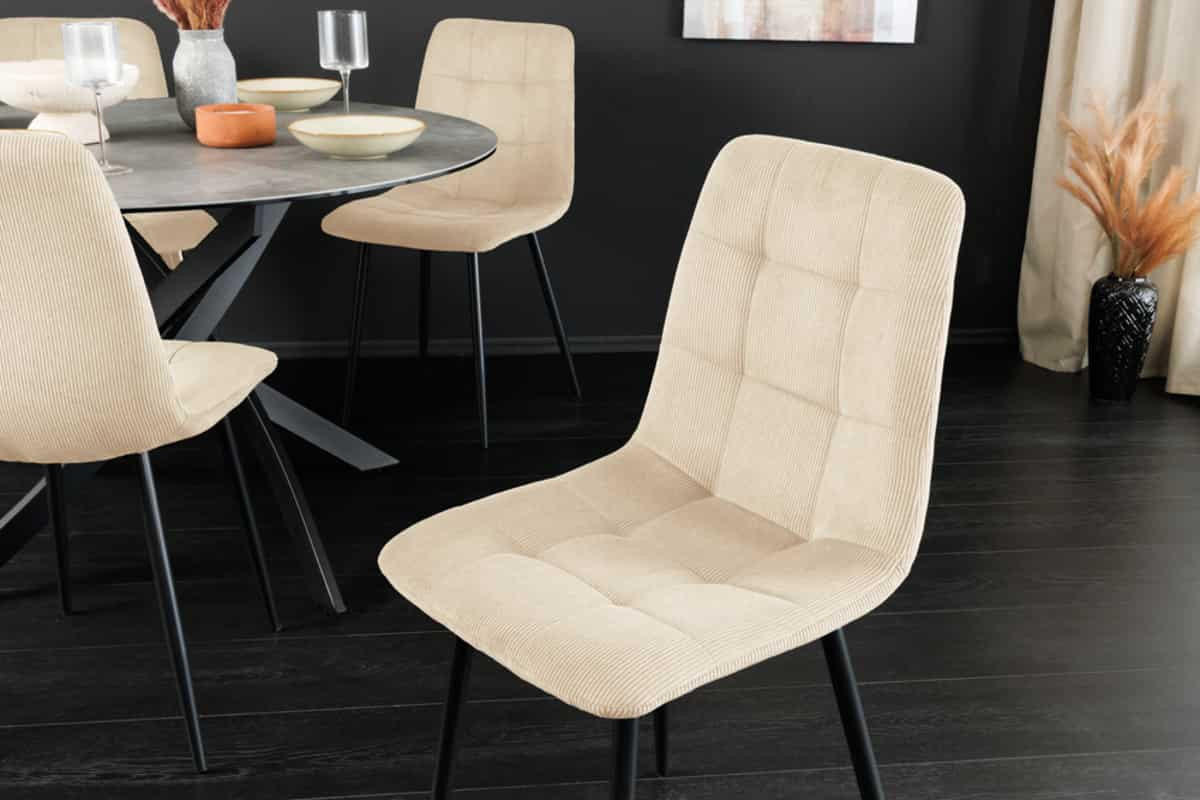 STUHL TRES CHIC Cord Beige 90 cm - Beige/Schwarz, Textil/Metall (44/88/52cm) - riess-ambiente