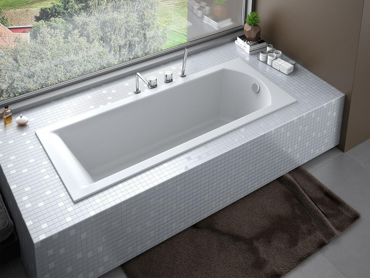 BADEWANNE Rechteck SHEA SLIM 170/70 mit Styro Ablauf Füße - Weiß, Kunststoff (70/58.5/170cm) - bad land