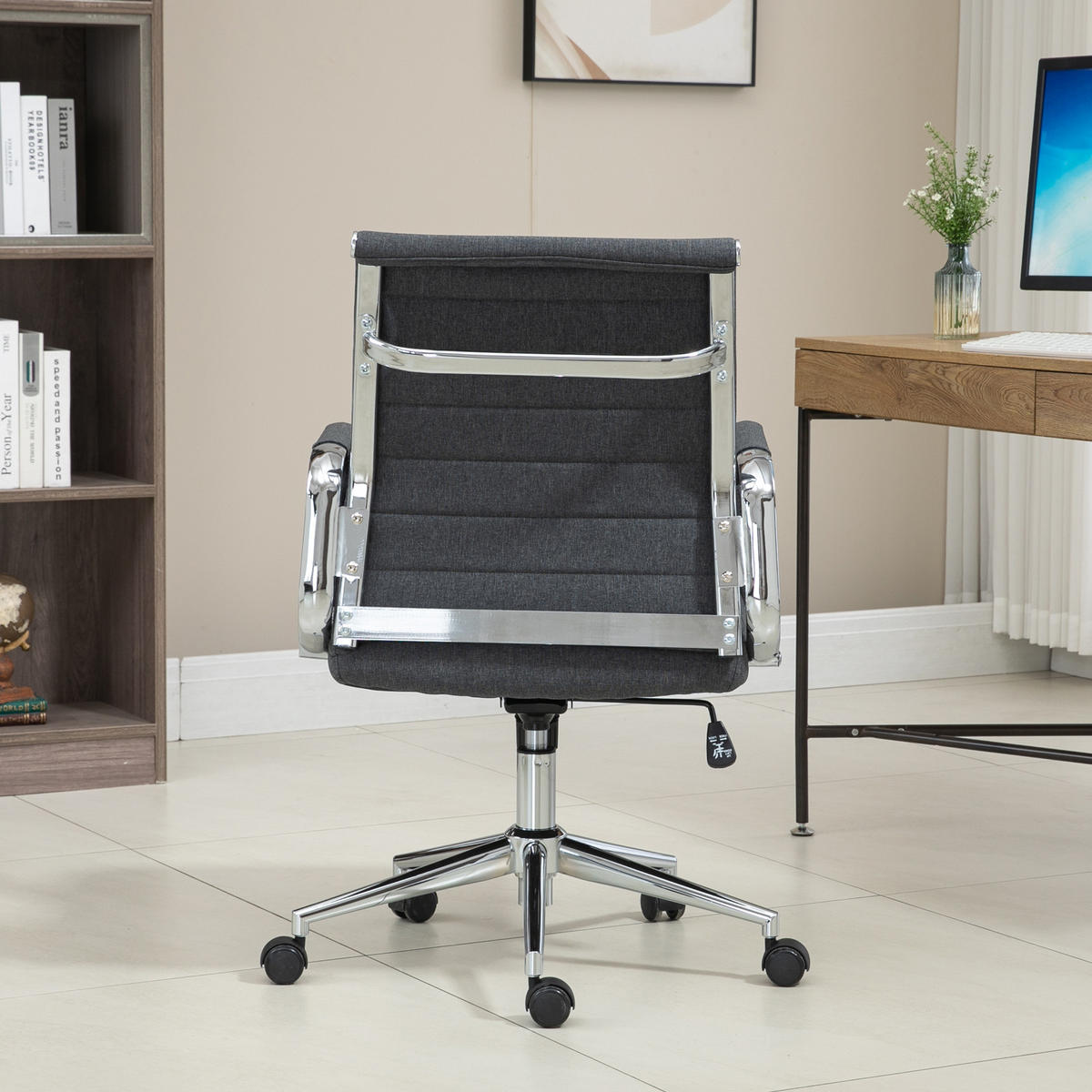 SCHREIBTISCHSTUHL OFFICE COMFORT LB Stoffbezug Dunkelgrau - Dunkelgrau/Silberfarben, Textil/Metall (56/103/64cm) - SVITA
