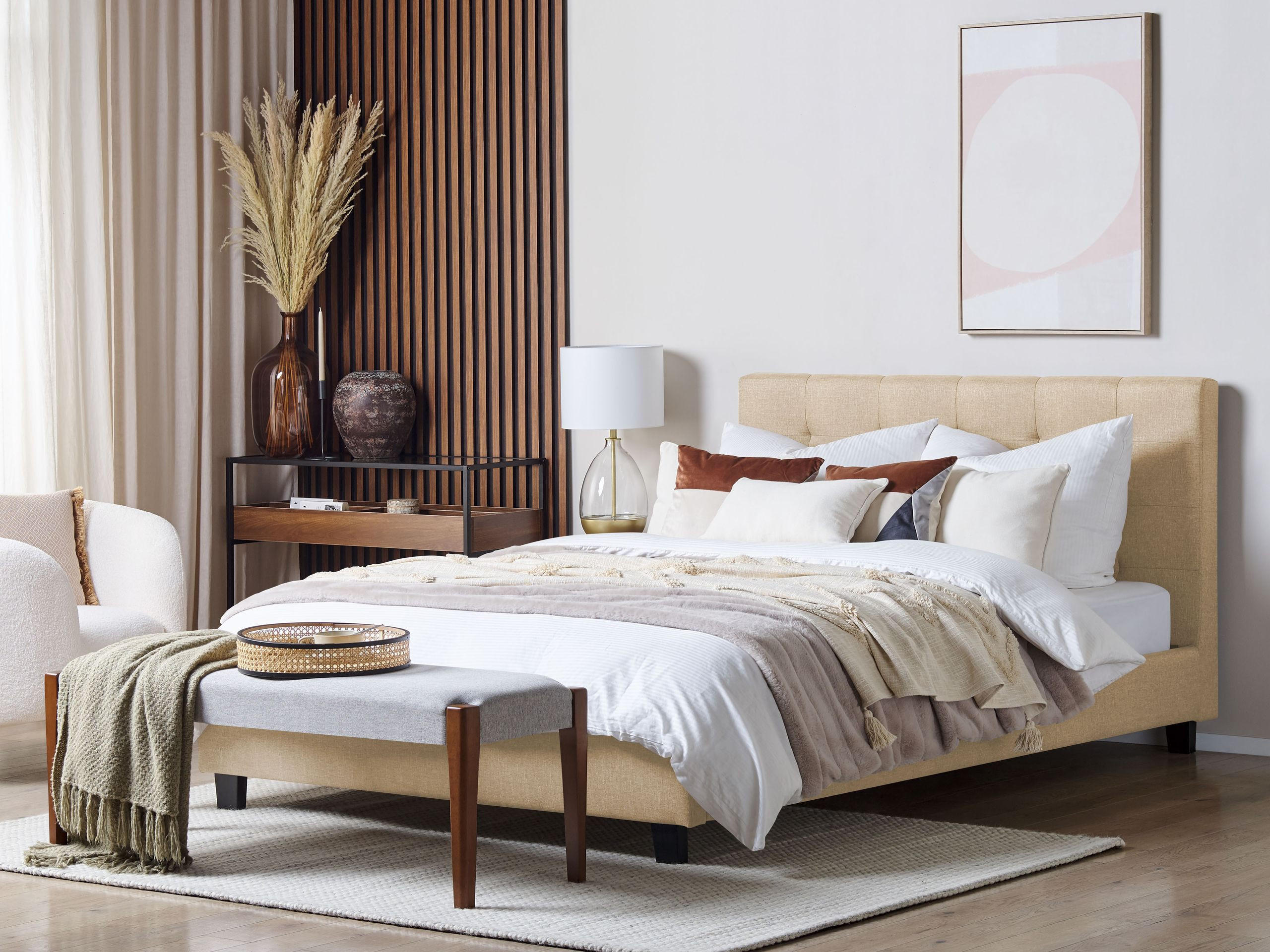 BETT mit Lattenrost 180x200 cm Beige La Rochelle - Beige, Textil (180/200cm) - Beliani