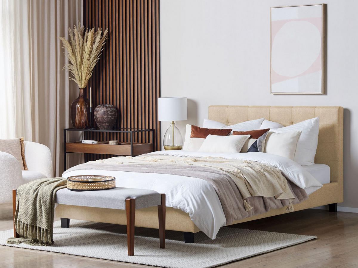BETT mit Lattenrost 180x200 cm Beige La Rochelle - Beige, Textil (180/200cm) - Beliani