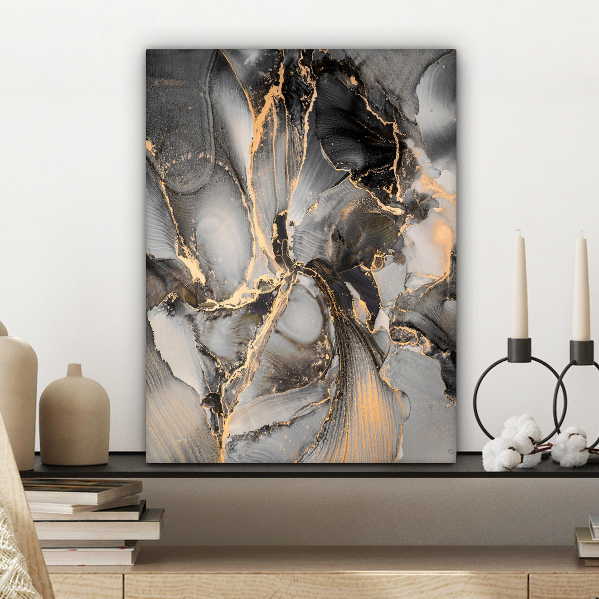 LEINWANDBILD Grau - Luxus - Gold - Marmor 30x40 cm - Dunkelgrau, Textil (30/40cm) - MuchoWow