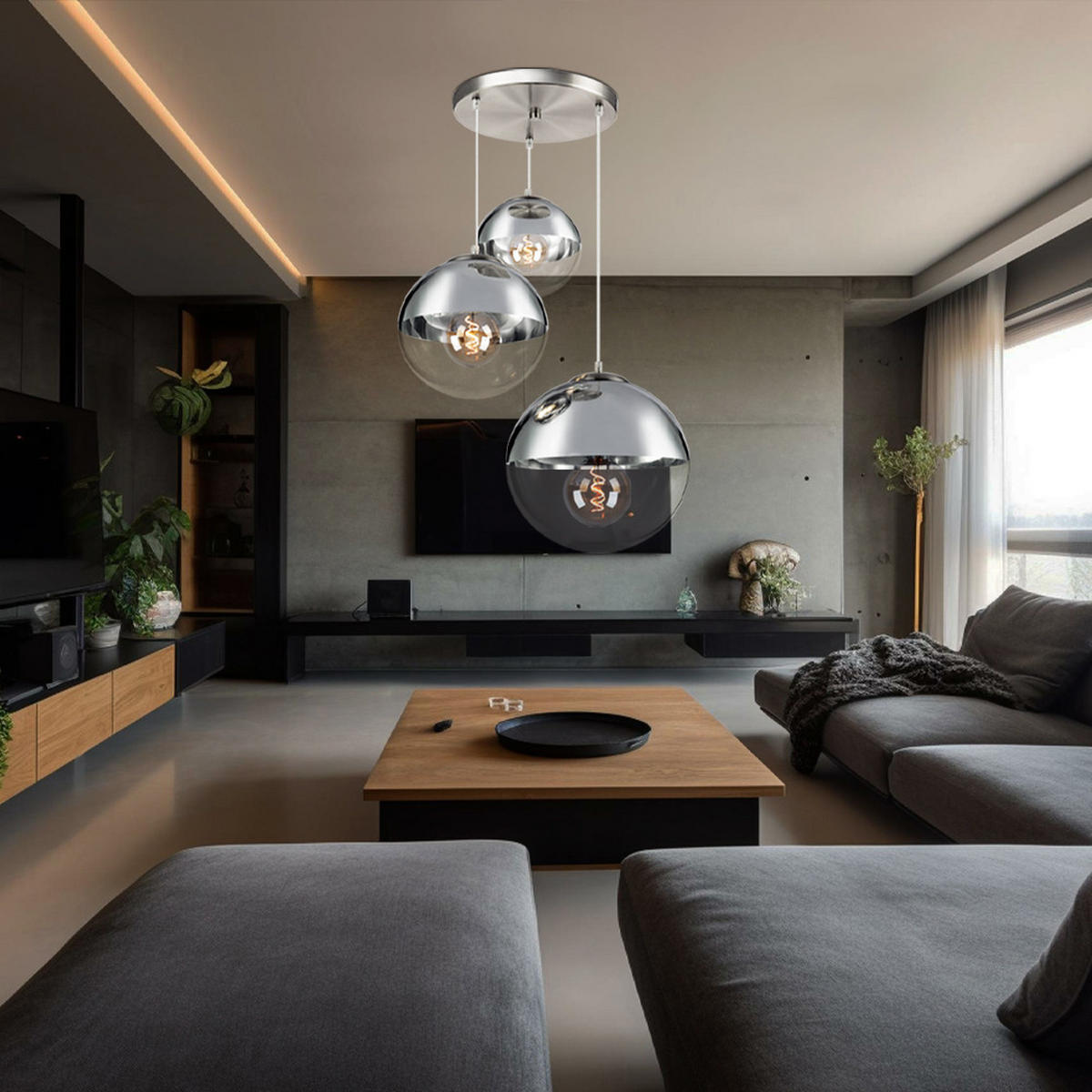 HÄNGELEUCHTE Glas Chrom Silber - Silberfarben, Glas (51/51/120cm) - Globo Lighting