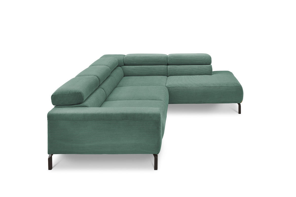 ECKSOFA DELIA Smaragdgrün Cord - Smaragdgrün/Schwarz, Textil/Metall (276/219cm) - KAWOLA