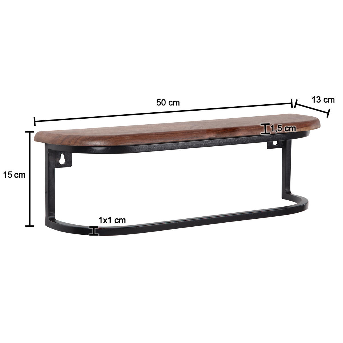 WANDREGAL Massivholz Metall Industrial Stil 50x15x13 cm - Schwarz/Braun, Holz/Metall (50/15/13cm) - KADIMA DESIGN